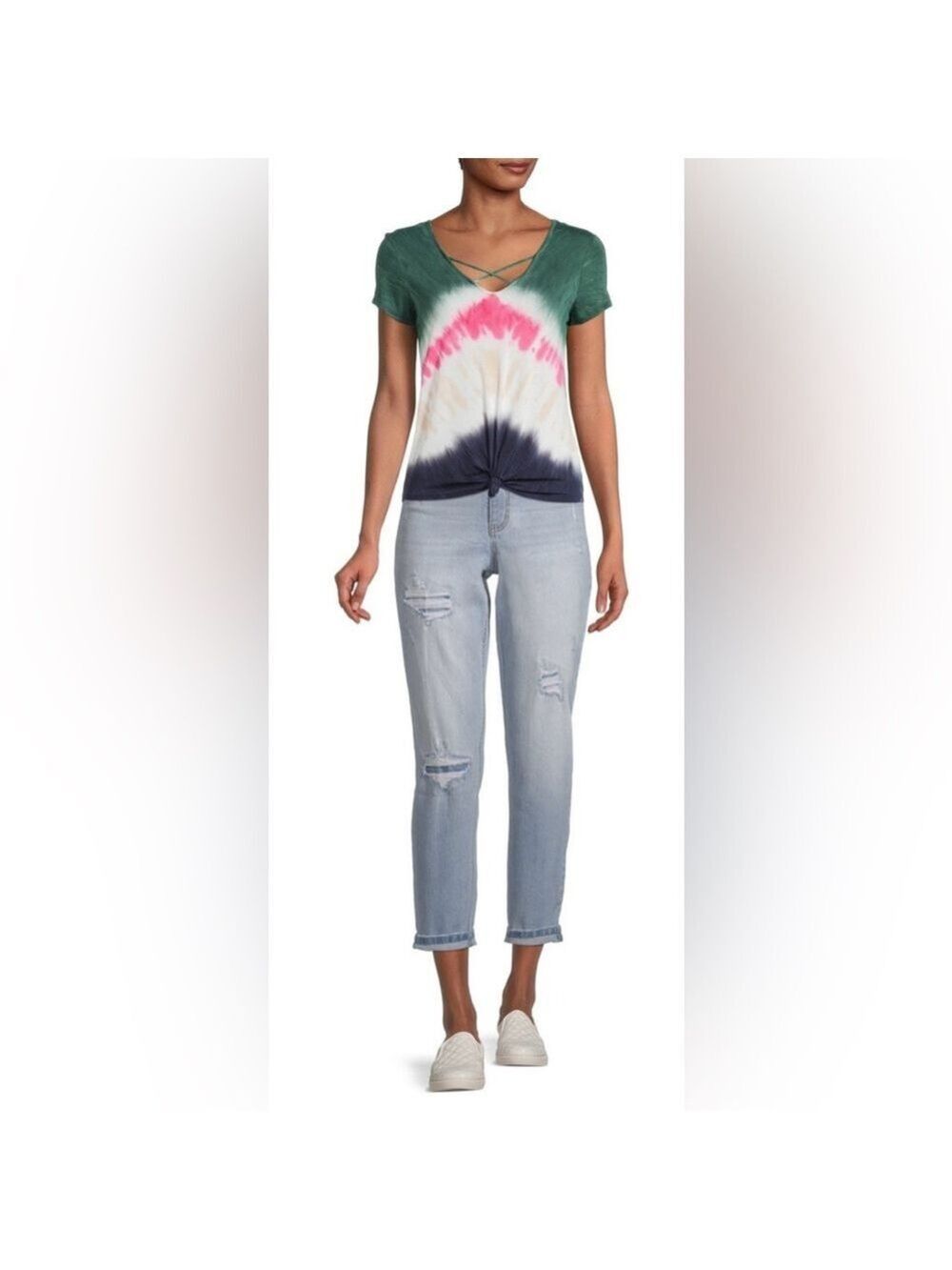 No Boundaries V-Neck Heather Lodge Tie Dye T-Shirt - Picture 5 of 13